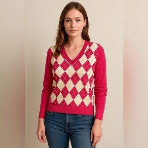 Stylish V-Neck Argyle Sweater